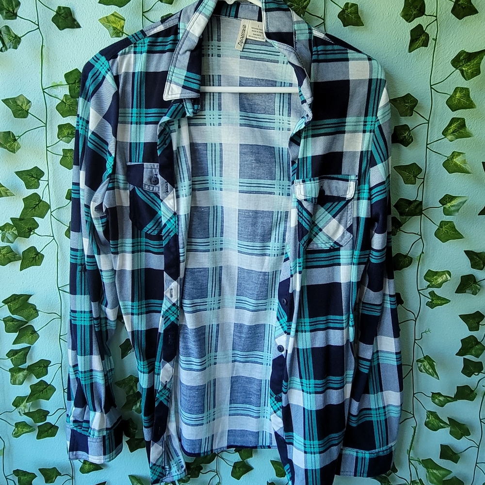 Passport flannel in blue and green, size large